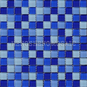 Tíleanna Mósáice Mosaic Gloine Neamh-Slip Cearnóg do Linn Snámha Cheap Tíleanna Mósáice Gorm